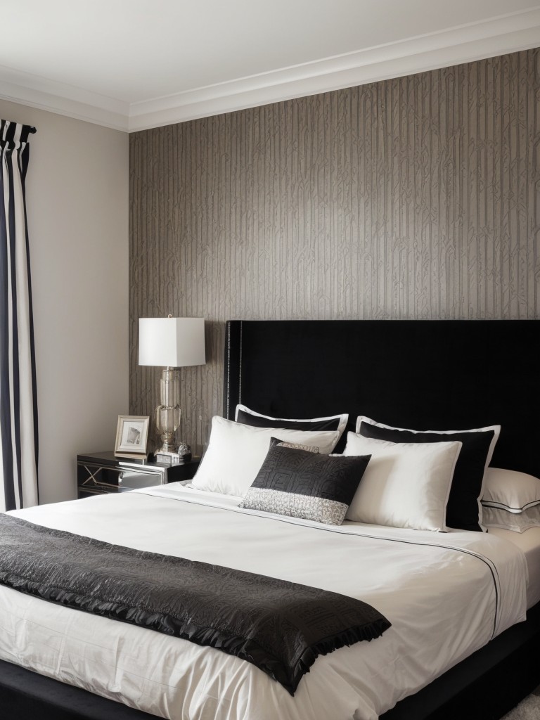 Timeless Art Deco Bedroom: Add Glam with Black & White Wallpaper!