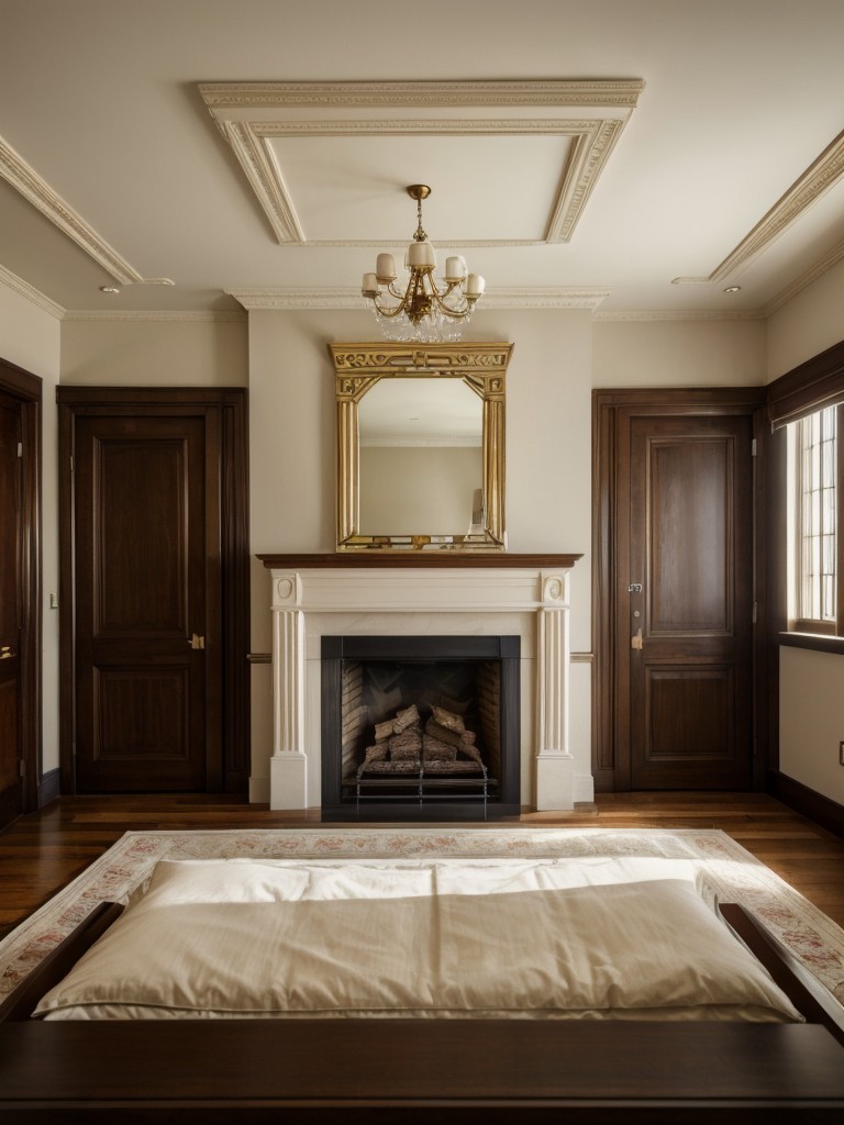 Timeless Art Deco Retreat: Transform Your Bedroom with an Antique-inspired Fireplace!