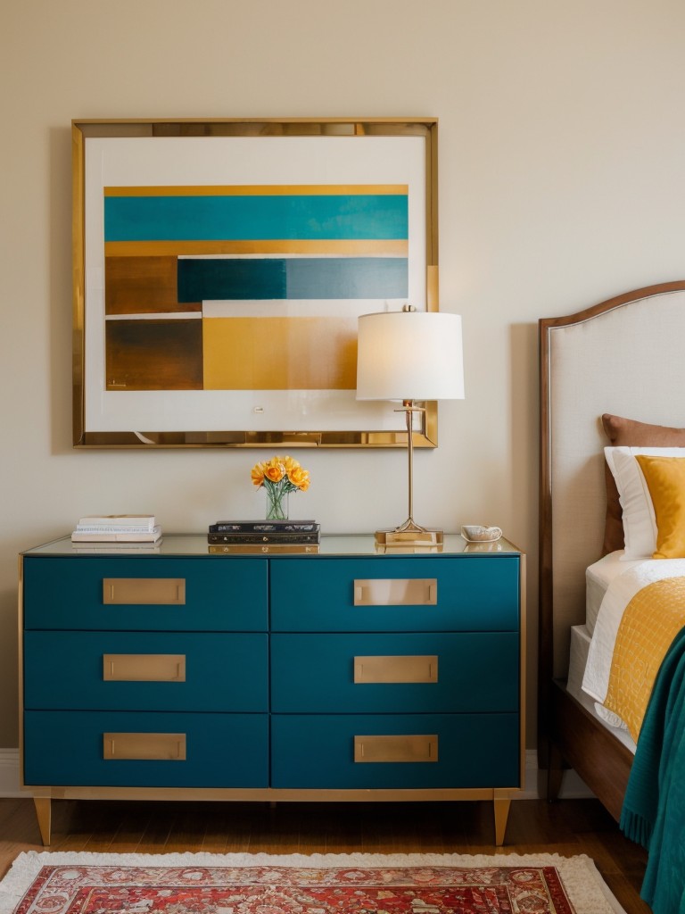 Transform Your Bedroom with Art Deco Vibes and Colorful Accents!