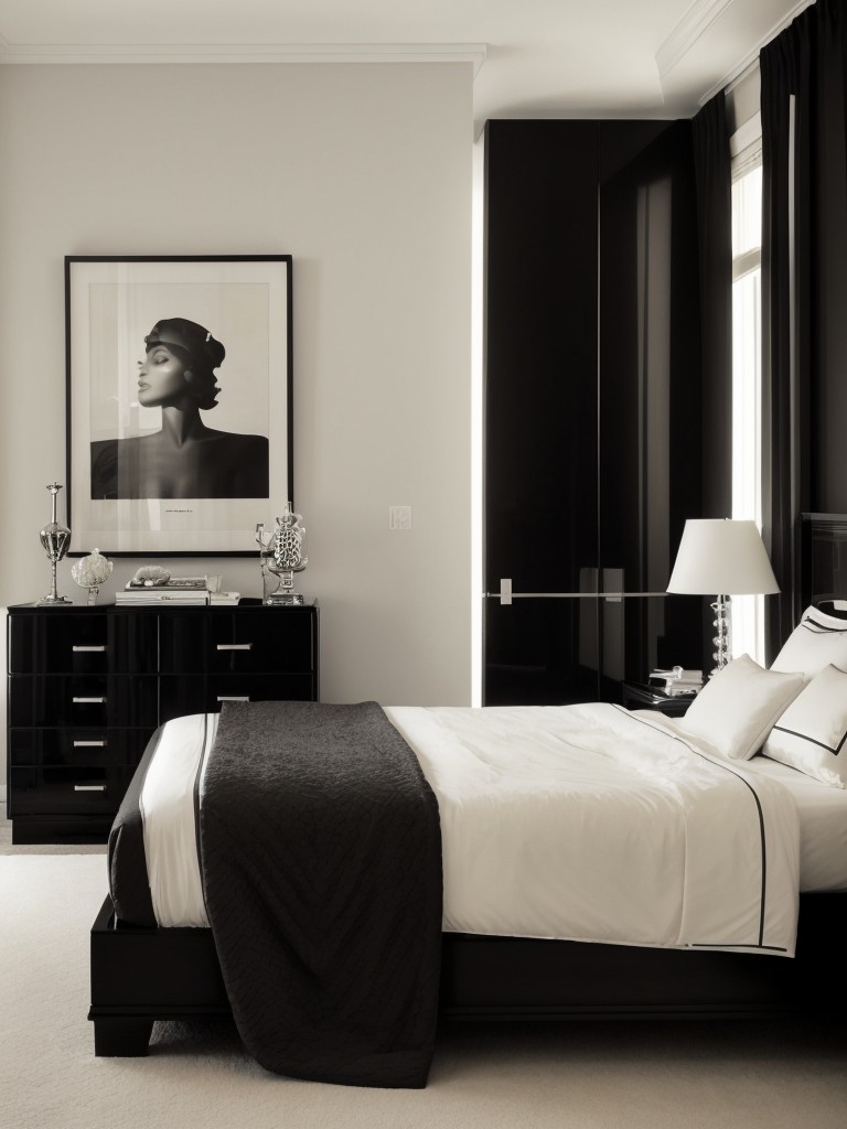 Art Deco-Inspired Apartment Bedroom with Sophisticated Monochrome Vibes