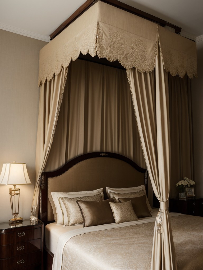 Luxurious Art Deco-Inspired Bedroom: Glamorous Canopy Bed and Intricate Details!