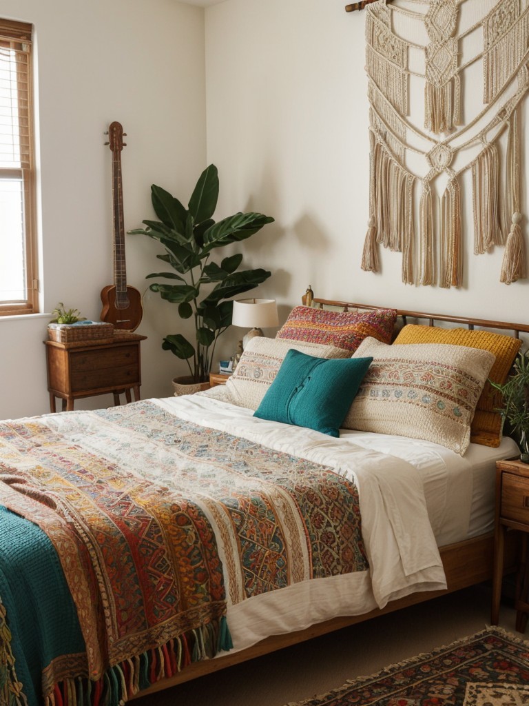 Boho Chic Bedroom Vibes: Embrace Art Deco with Eclectic Patterns & Natural Textures!