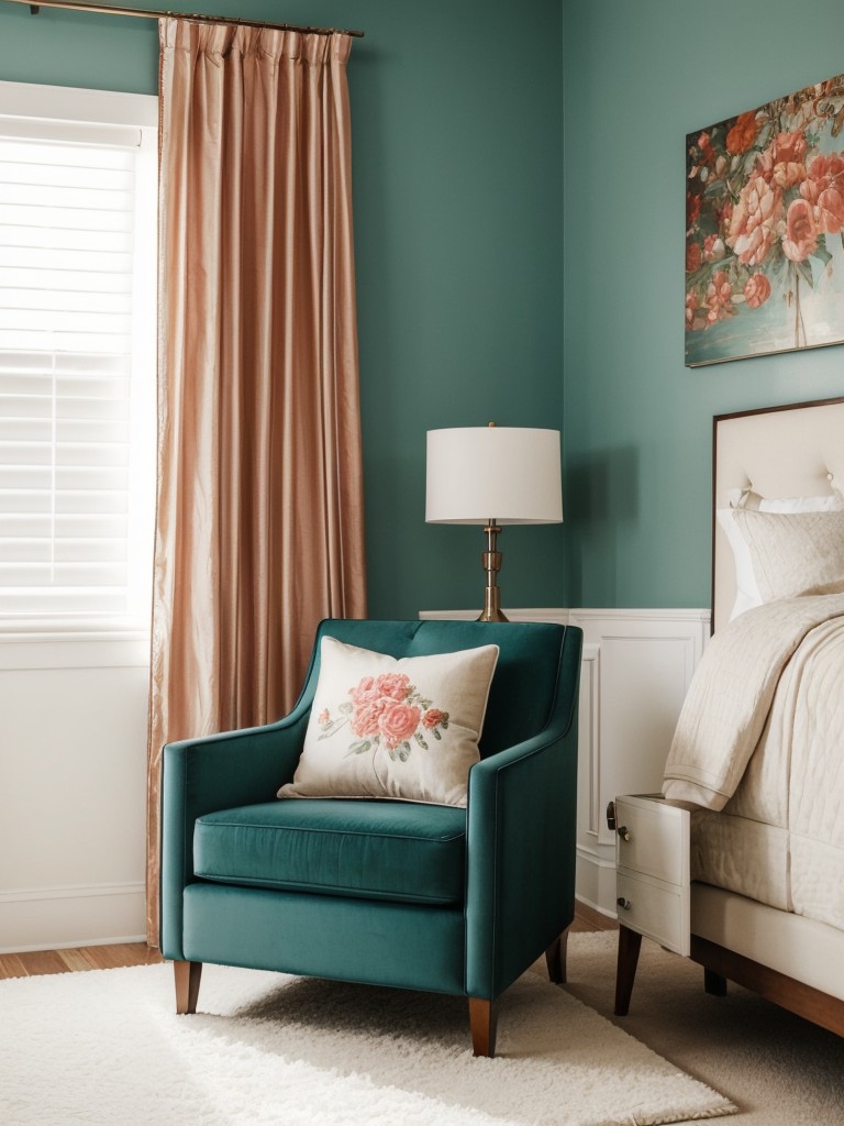 Timeless Art Deco Bedroom: Add Color with Vibrant Wall Art & Statement Chair