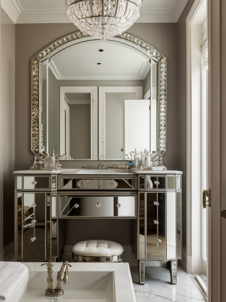 Create a Glam Art Deco Bedroom with Mirrored Vanity and Crystal Chandelier