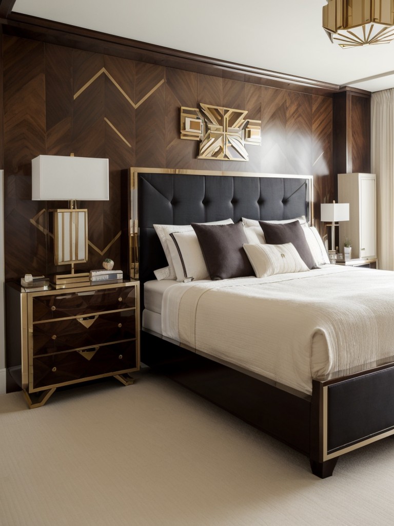 Dramatic Art Deco Bedroom: Elevate Your Space with Geometric Statement Art