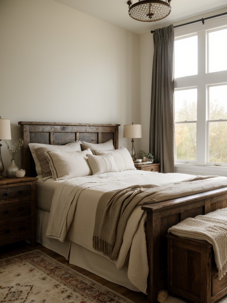 Cozy Farmhouse Bedroom: Vintage Accents & Reclaimed Wood.