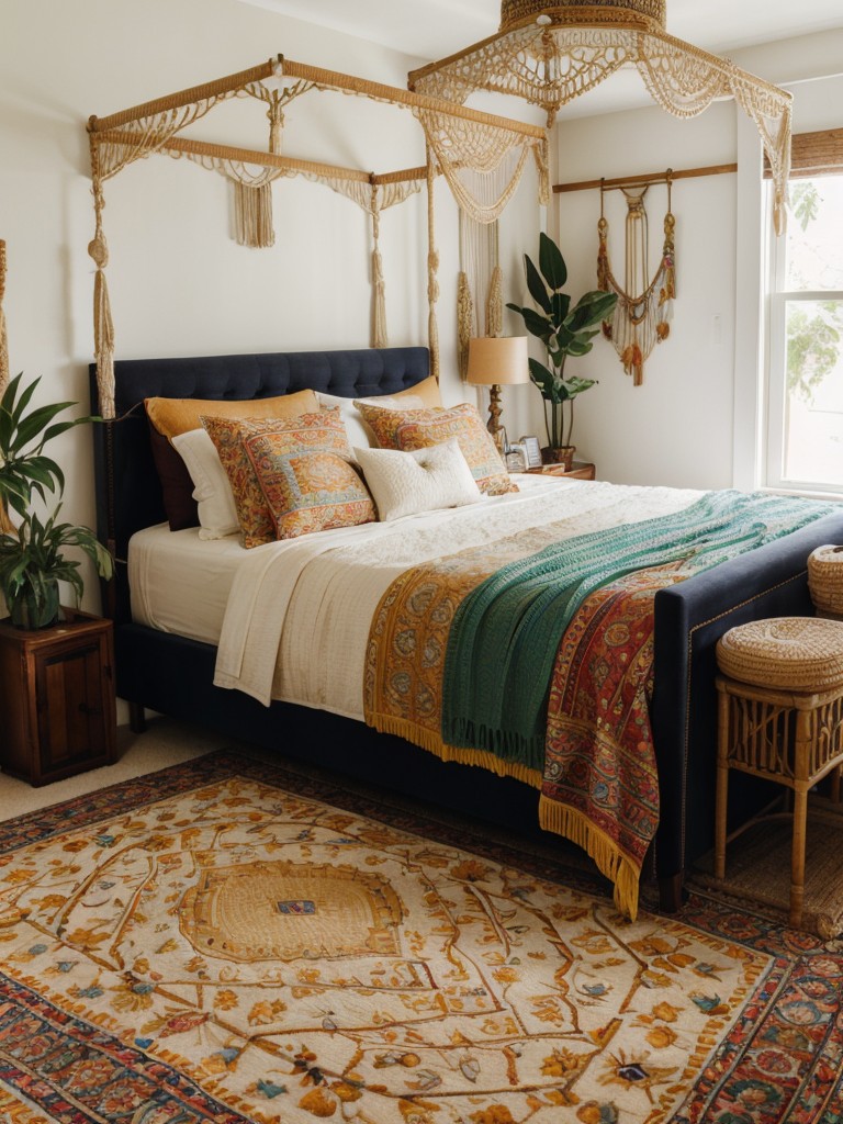 Art Deco Inspired Bedroom: Boho Glam with Vibrant Patterns & Natural Elements!