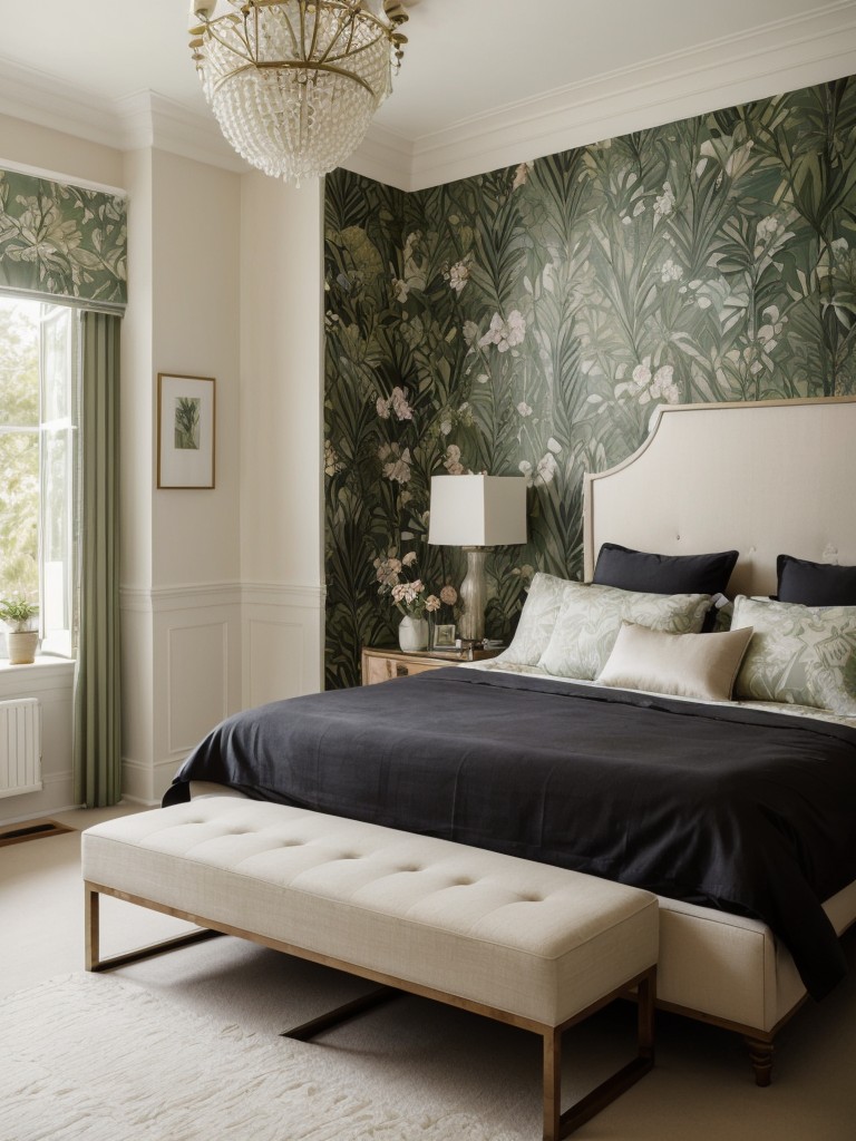 Art Deco Vibes: Transform Your Apartment Bedroom with Botanical Wallpaper & Greenery