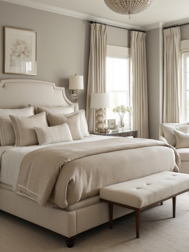 Cozy and Chic Art Deco Bedroom - Neutral Tones and Plush Layers