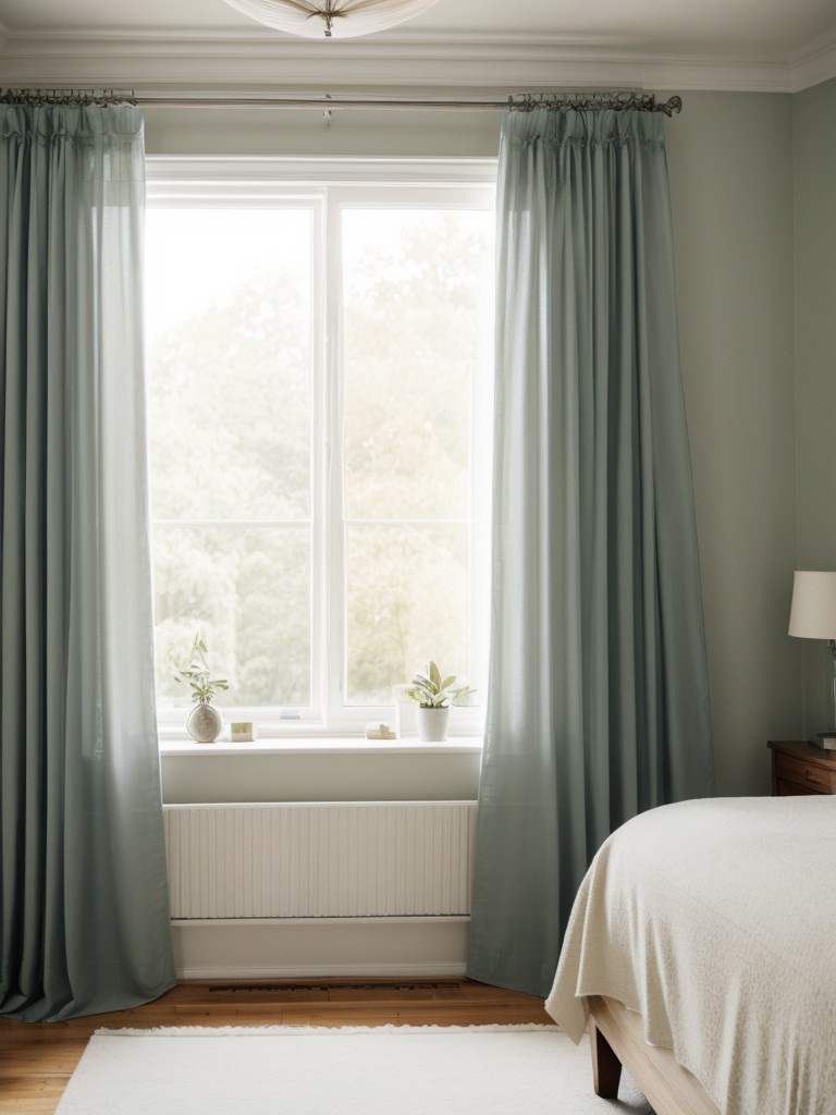 Serene Art Deco Bedroom: Pastels, Curtains, Light Fabrics