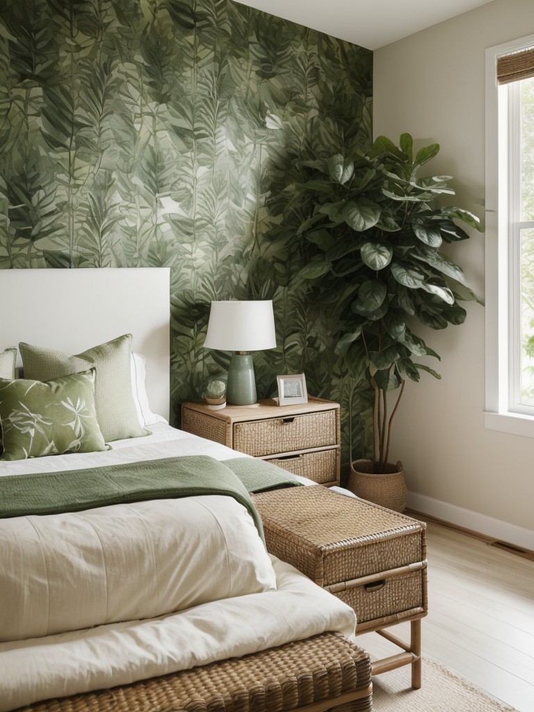 Nature-Inspired Apartment: Serene Bedroom with Botanical Accents