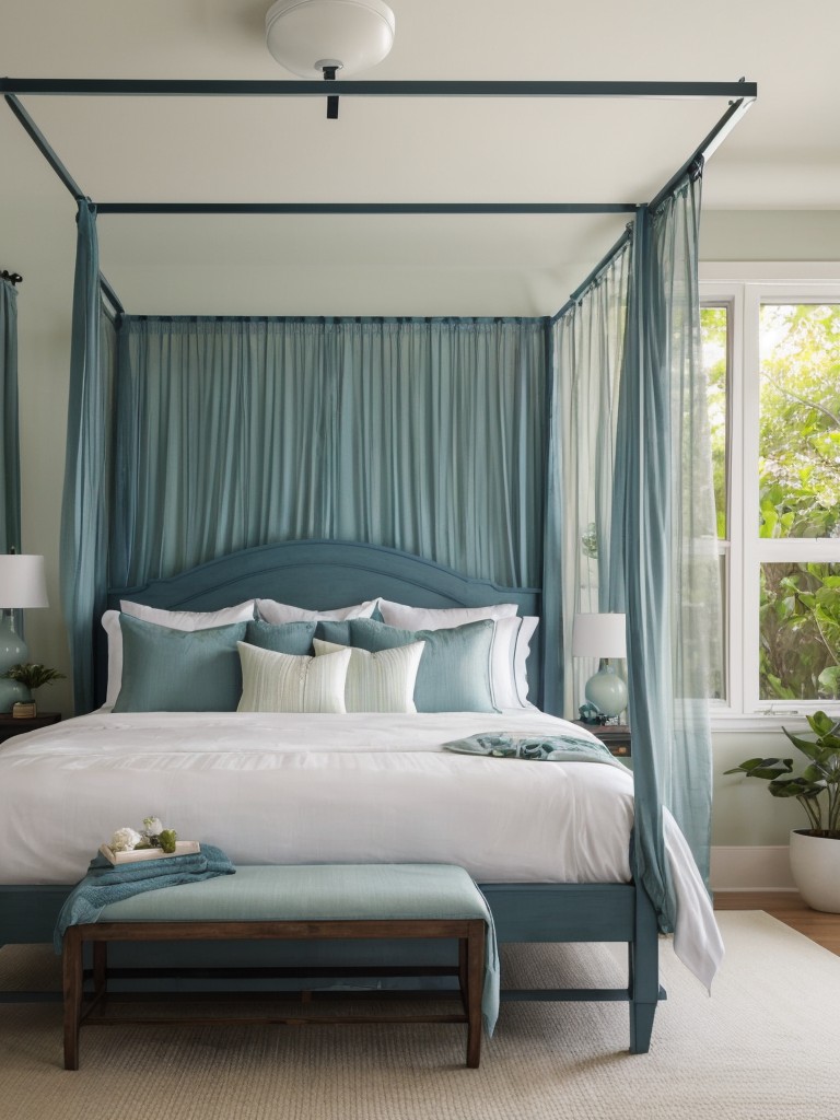 Tranquil Apartment Bedroom: Serene and Spa-Like Retreat with Cool Blues and Greens