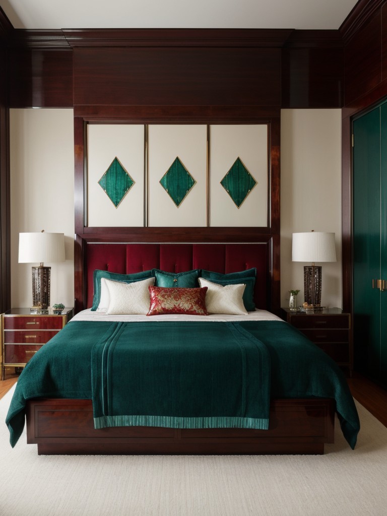 Elevate Your Apartment with Art Deco Bedroom Decor: Vintage meets modern with rich jewel tones!