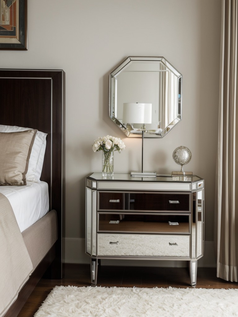 Sleek Art Deco Bedroom: Vintage meets Modern with Mirrored Furniture