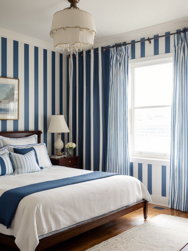 Nautical Vibes: Create a Vintage-Modern Art Deco Bedroom with Blue & White Stripes