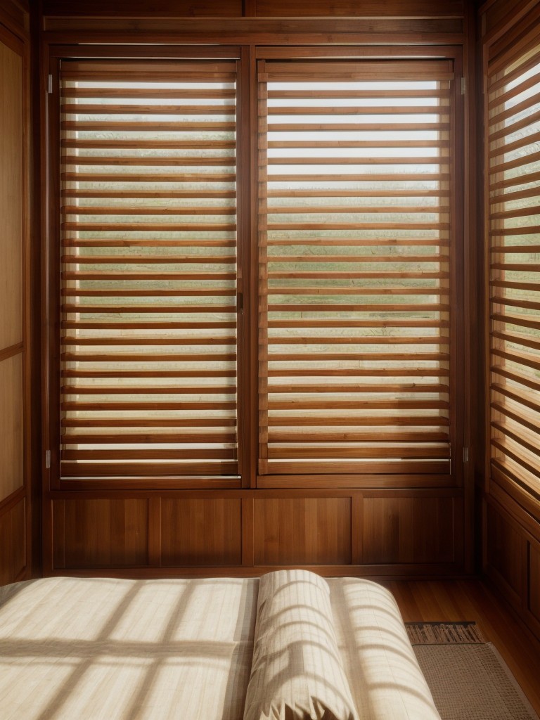 Asian-Inspired Apartment: Zen Bedroom Decor with Bamboo Blinds for Privacy