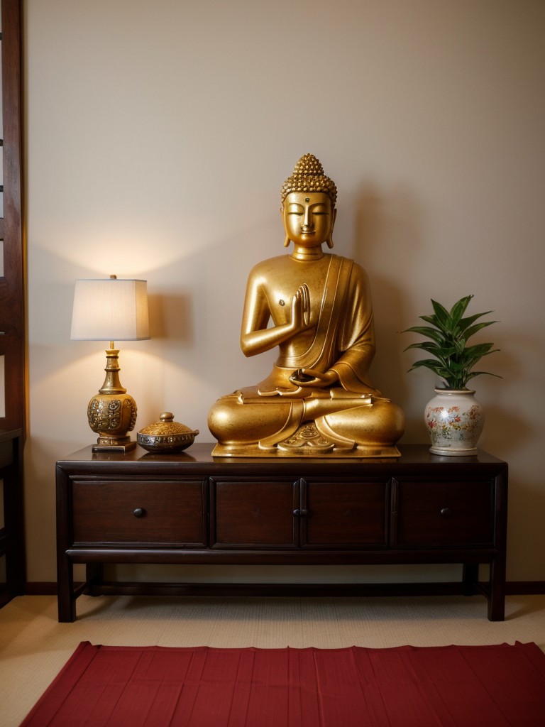 Create a Zen-inspired Asian bedroom with symbolic decorations