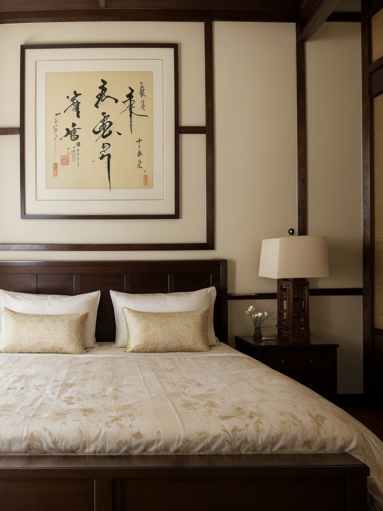 Chic Asian Bedroom Decor: Traditional Art and Nature Prints!