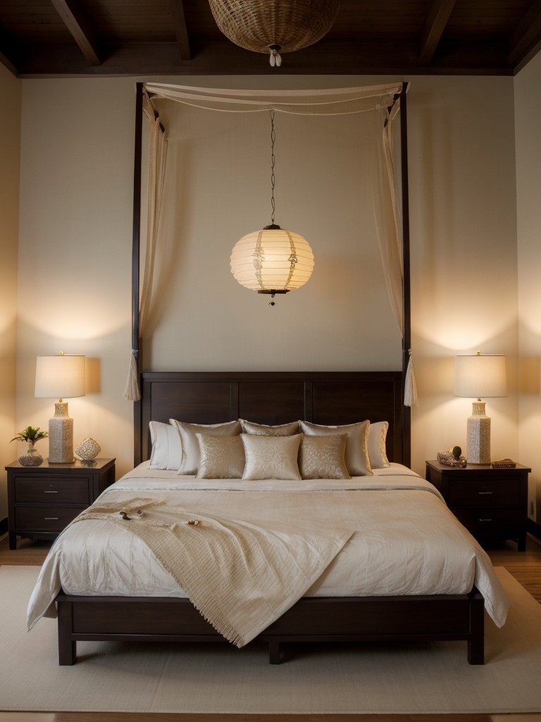 Serene Bedroom Retreat: Create Asian-inspired ambiance with delicate lanterns!