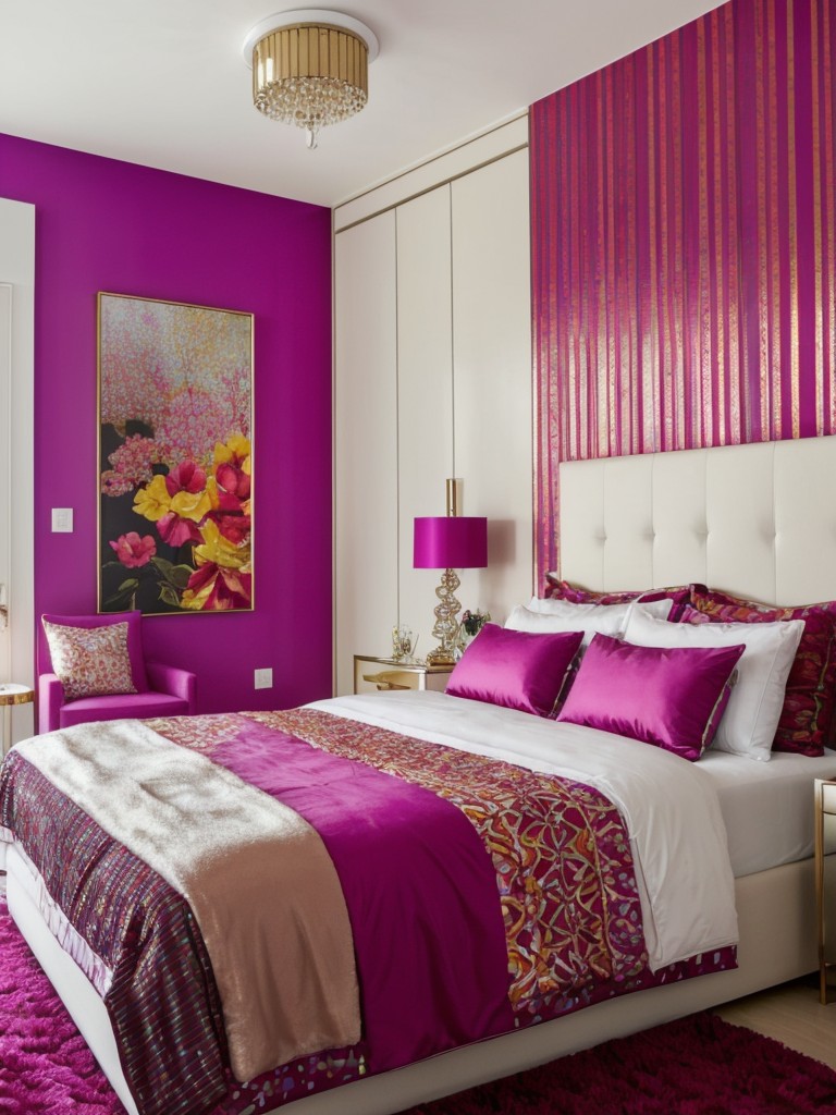 Sparkle up your apartment with bold patterns and rich hues for a captivating bedroom!