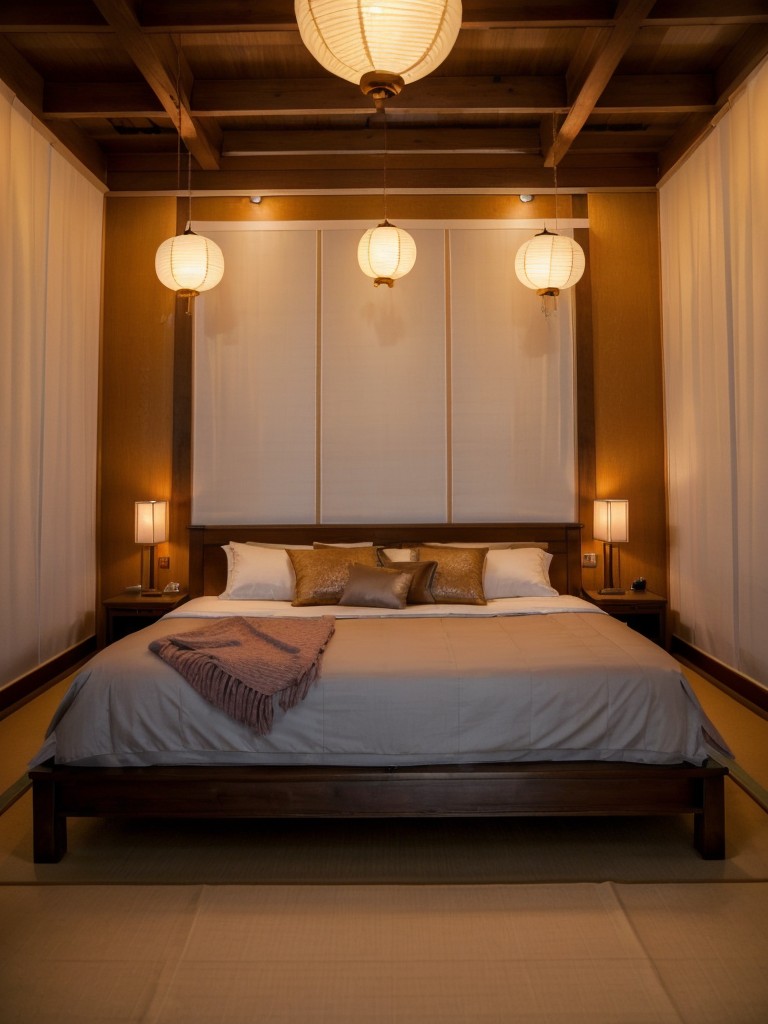 Serene Asian Bedroom Retreat: Lanterns for Peaceful Decor