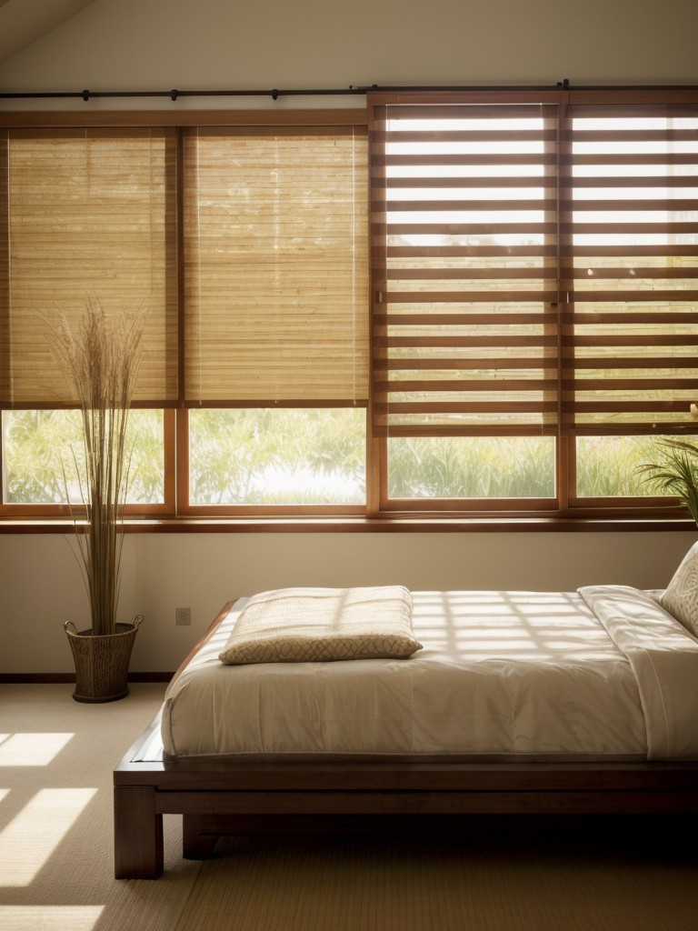 Serene Asian-Inspired Apartment Retreat: Add Texture with Bamboo Blinds!