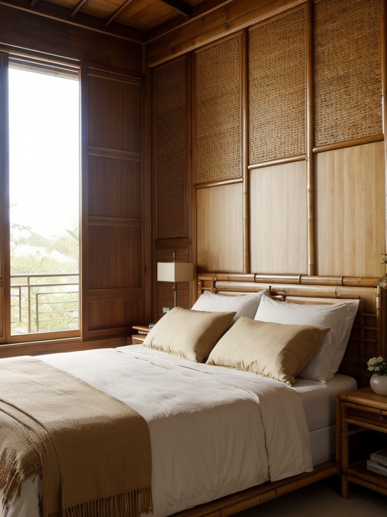 Organic Asian bedroom decor with bamboo and rattan furniture