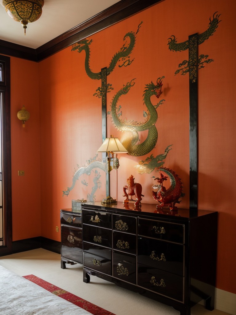 Dragon-inspired Asian bedroom: lacquered furniture & vibrant colors ?