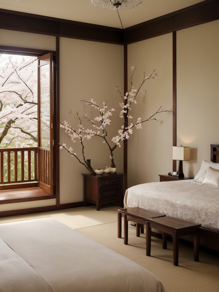 Serene Asian-inspired apartment decor: Blossom Branches & Orchids