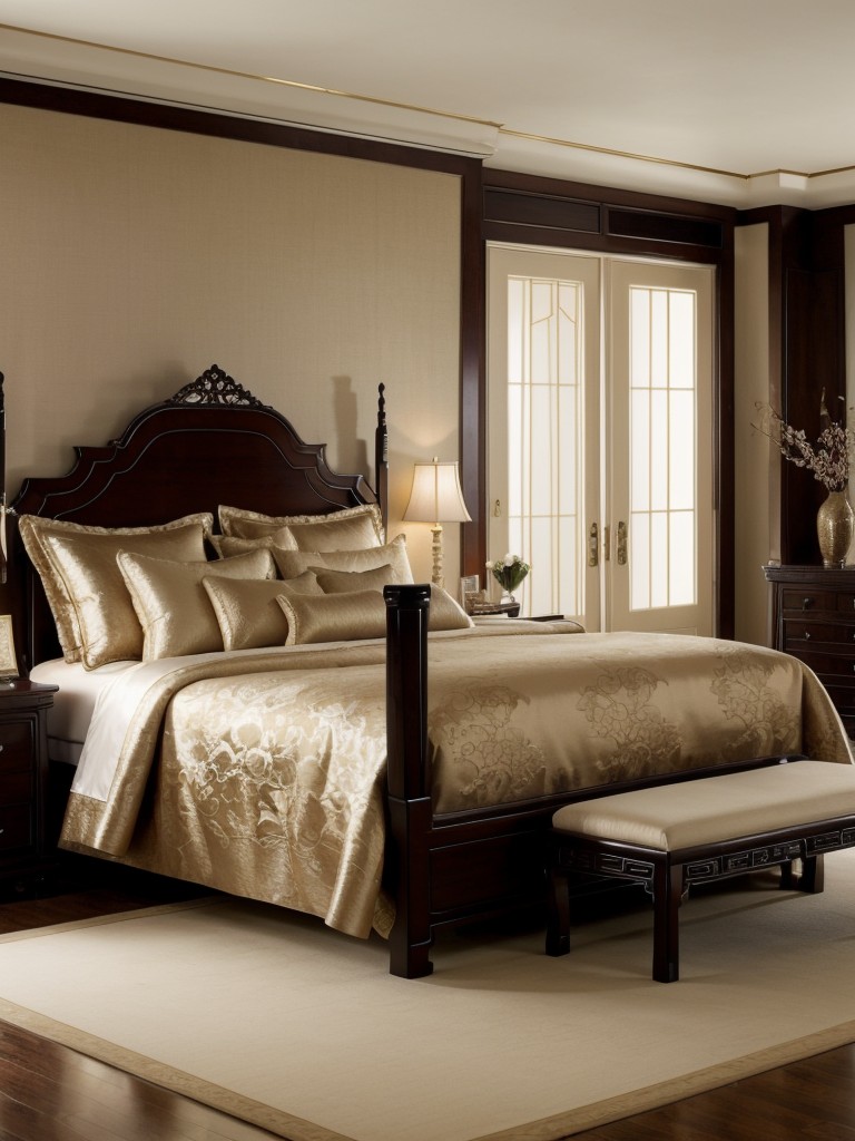 Opulent Asian Bedroom Decor: Luxurious Silk & Brocade Bedspreads