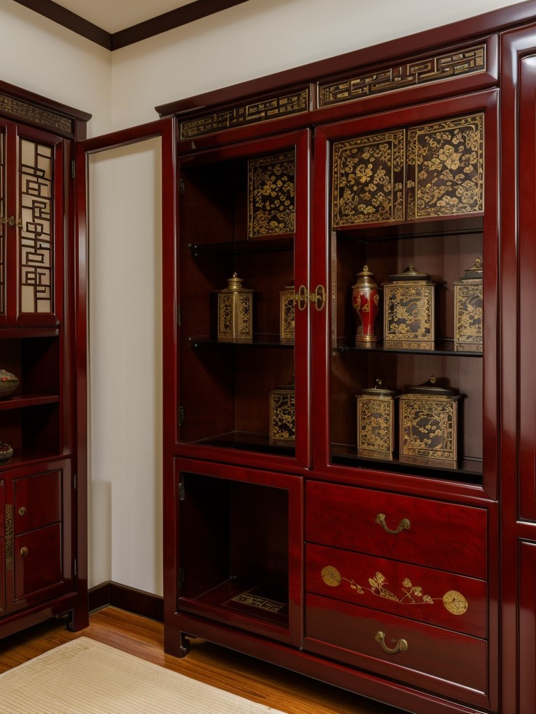 Traditional Chinese-inspired storage for a stylish apartment bedroom.