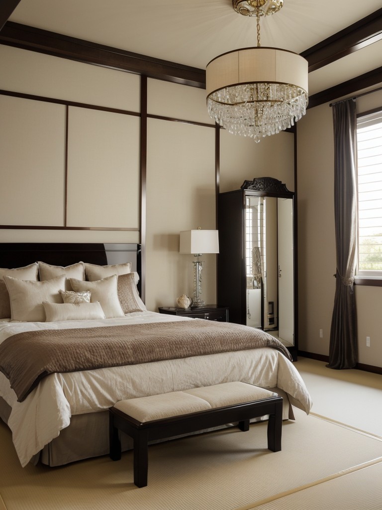 Japanese-inspired Glam: Chandelier & Mirrors for Your Bedroom