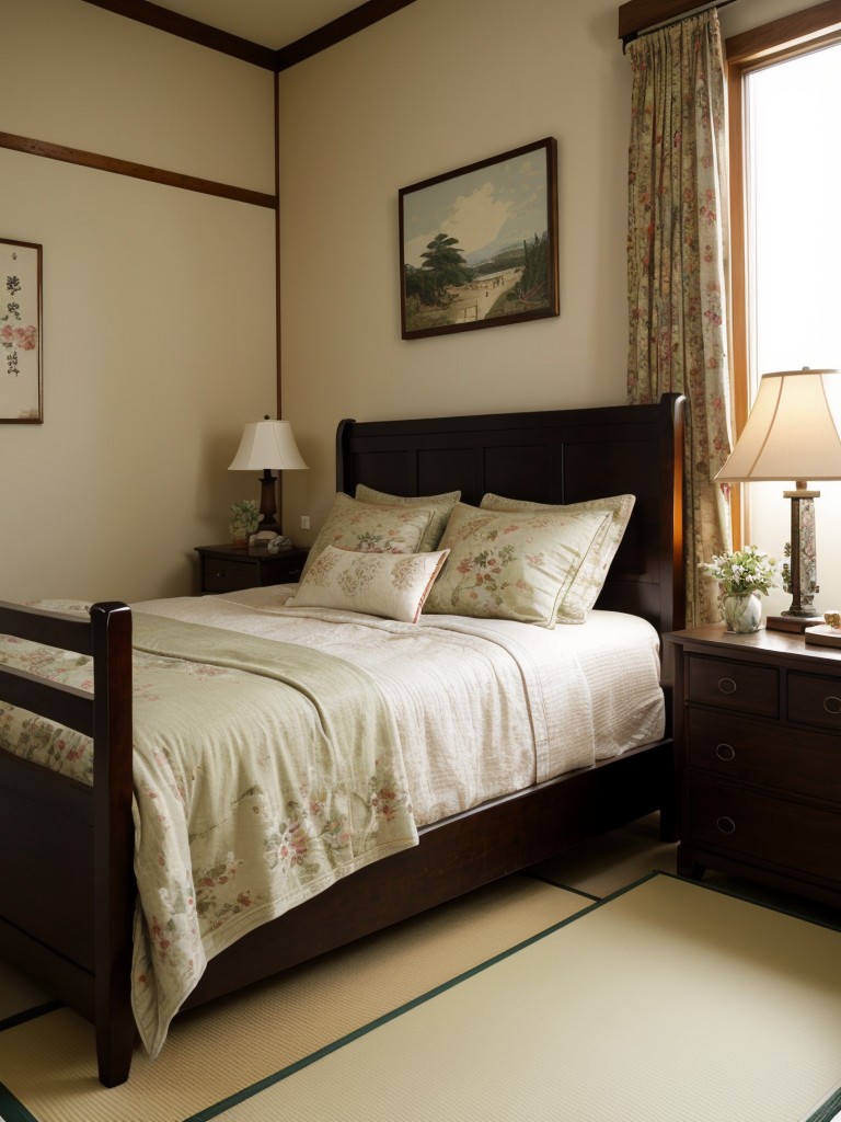 Japanese-inspired Vintage Bedroom Decor: Antique furniture & textiles for a charming apartment