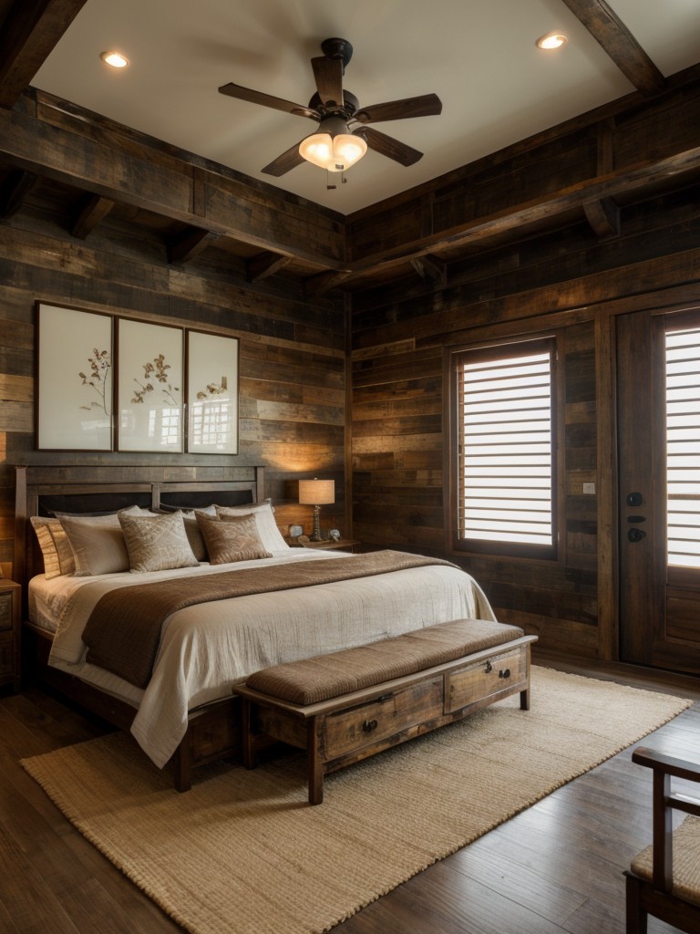 Rustic Asian Bedroom Bliss: Distressed Wood and Vintage Accents