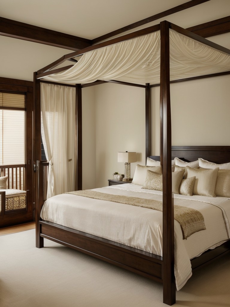 Serene Asian-Influenced Bedroom Retreat: Discover Canopy Beds & Luxurious Daybeds!