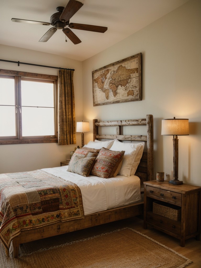 Travel-inspired Rustic Bedroom: Wanderlust meets coziness in your apartment decor!