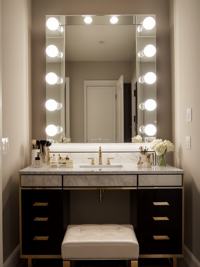 Beautiful Apartment Bedroom with Glamorous Vanity Mirror