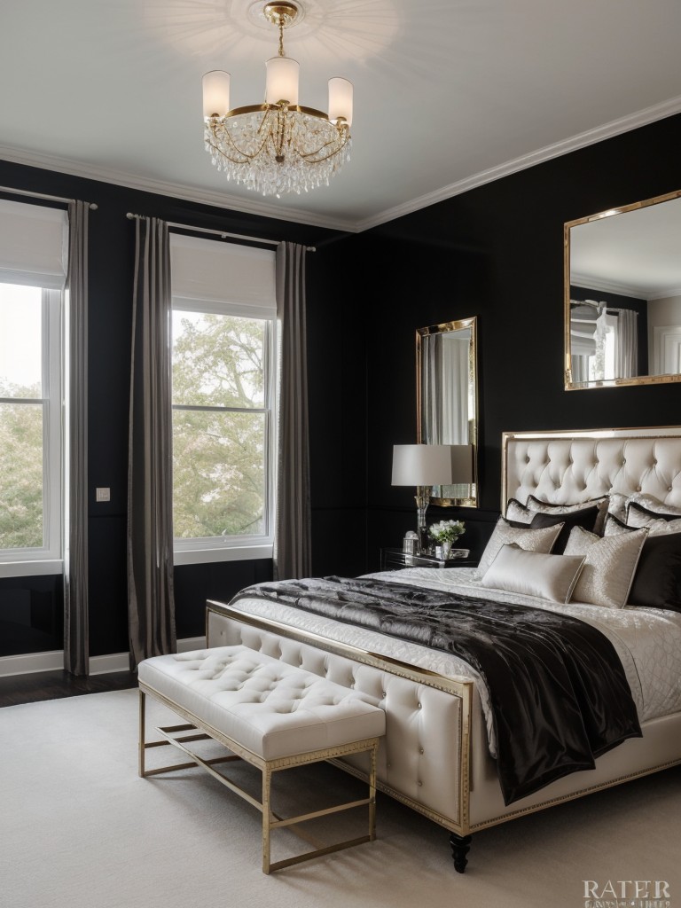 Opulent Black and White Bedroom Decor for a Glamorous Apartment