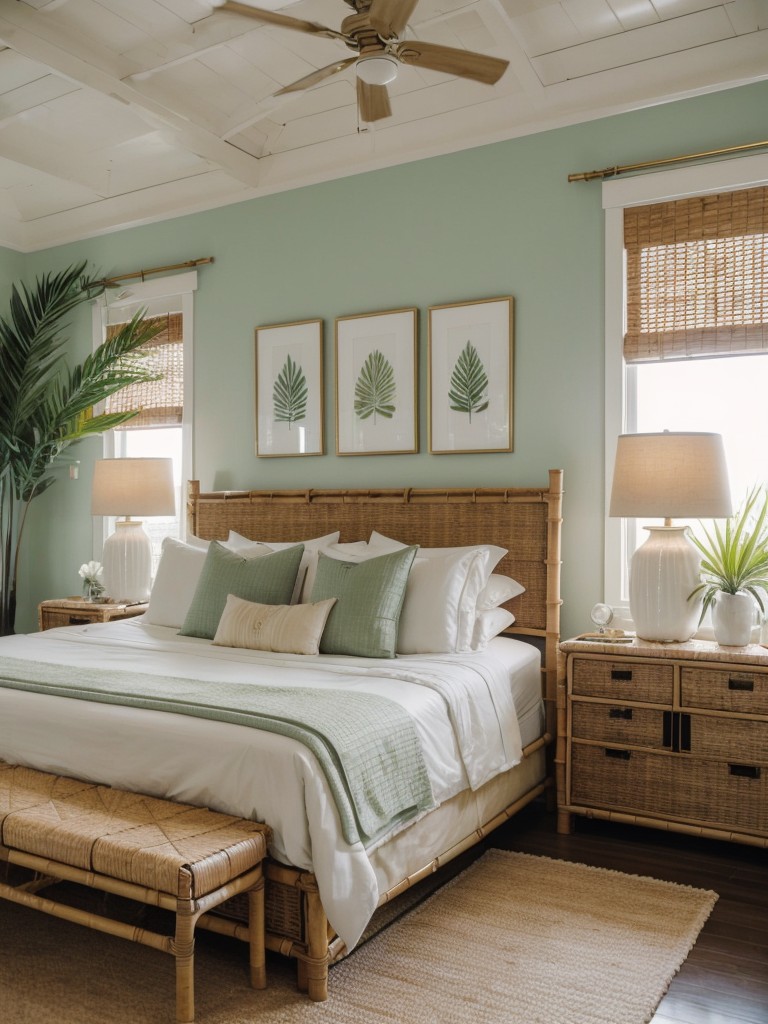 Chic Tropical Bedroom Vibes: Palm Prints and Bamboo Furniture