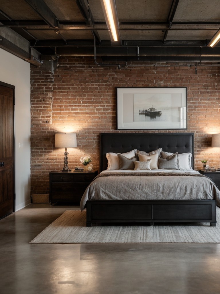 Industrial Chic: Elevate Your Apartment's Bedroom with Metal Accents and Exposed Brick