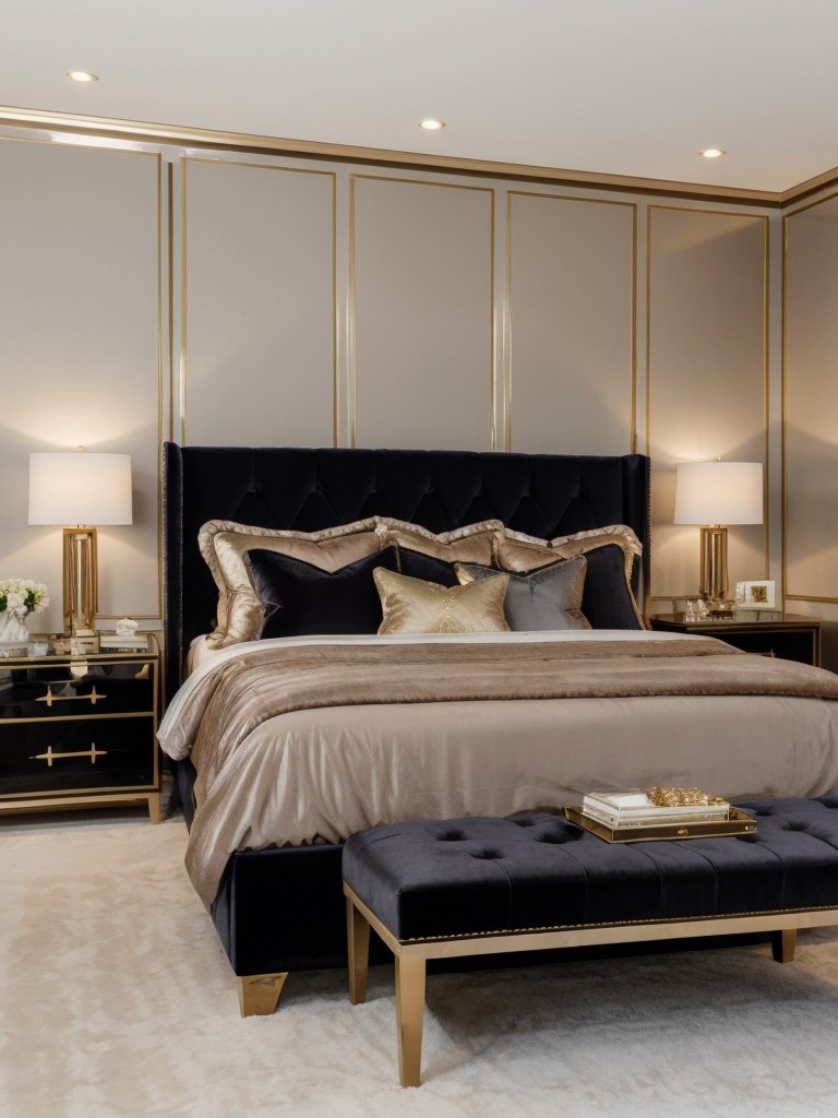 Velvet accents for a luxurious apartment bedroom.