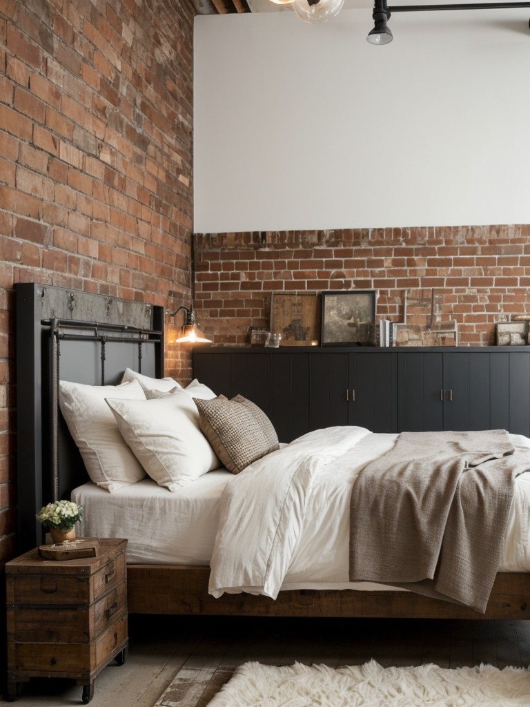 Industrial Chic: Elevate Your Bedroom with Exposed Brick and Metal Accents!