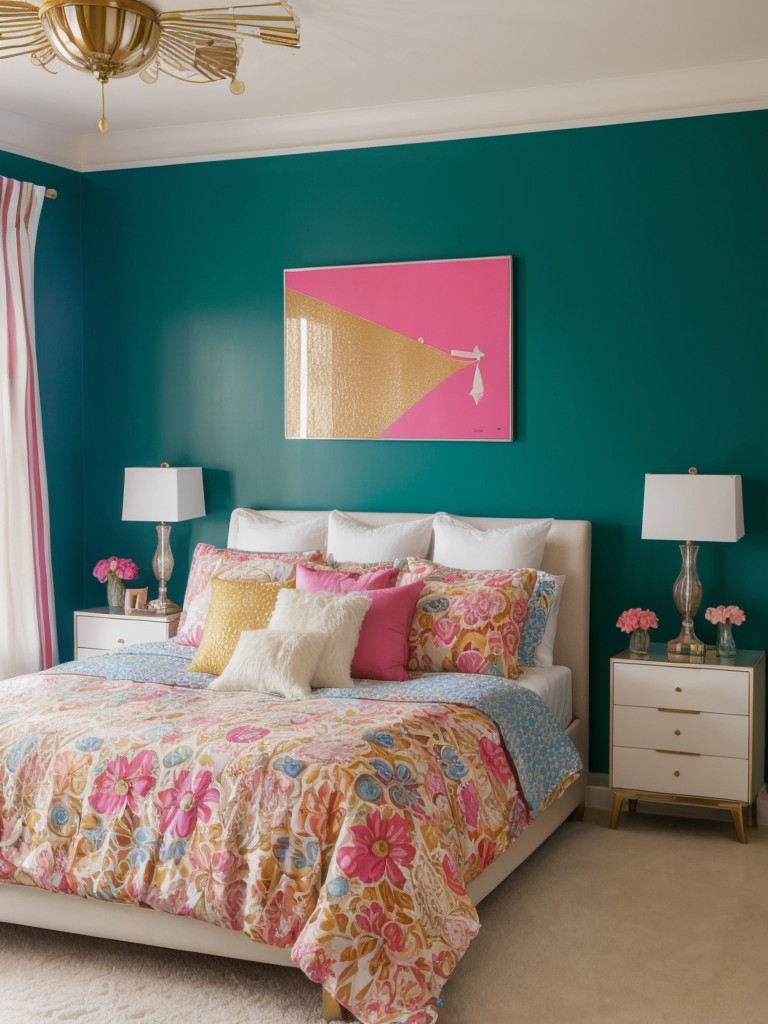 Playful and vibrant bedroom decor ideas for a glamorous apartment.