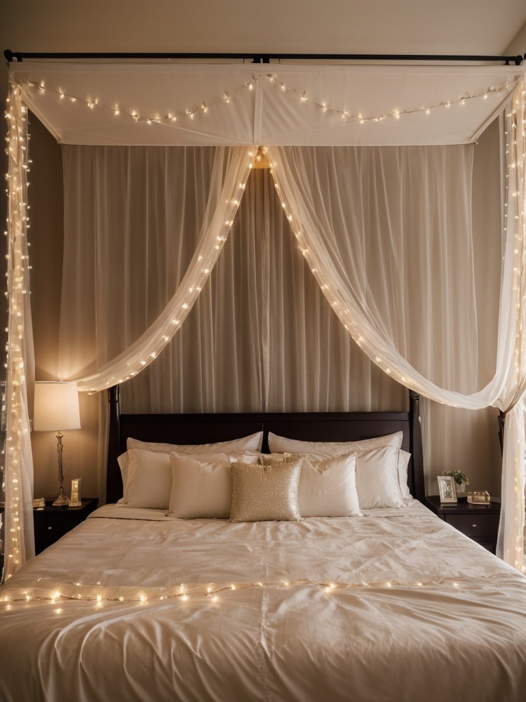 Glam up your bedroom with a dreamy canopy bed and twinkling fairy lights.