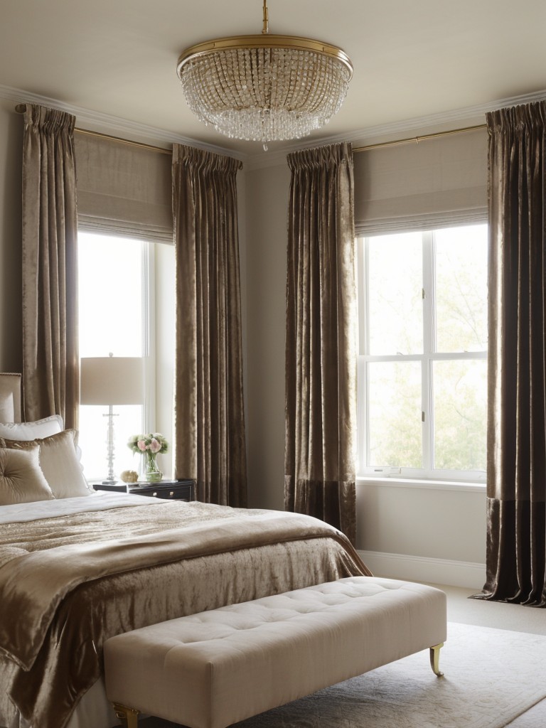 Luxurious silk & velvet drapes for a glamorous bedroom redesign. #bedroomdecor