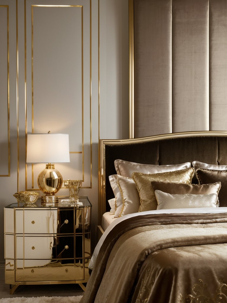 Chic Metallic and Luxurious Textiles: Elevate Your Apartment's Bedroom Decor!