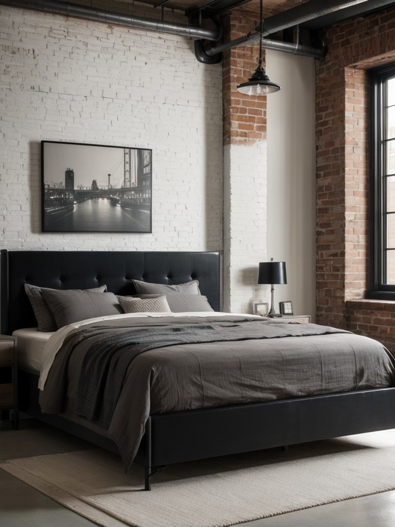 Industrial Chic Bedroom: Metal Furniture, Exposed Brick & Minimalist Art