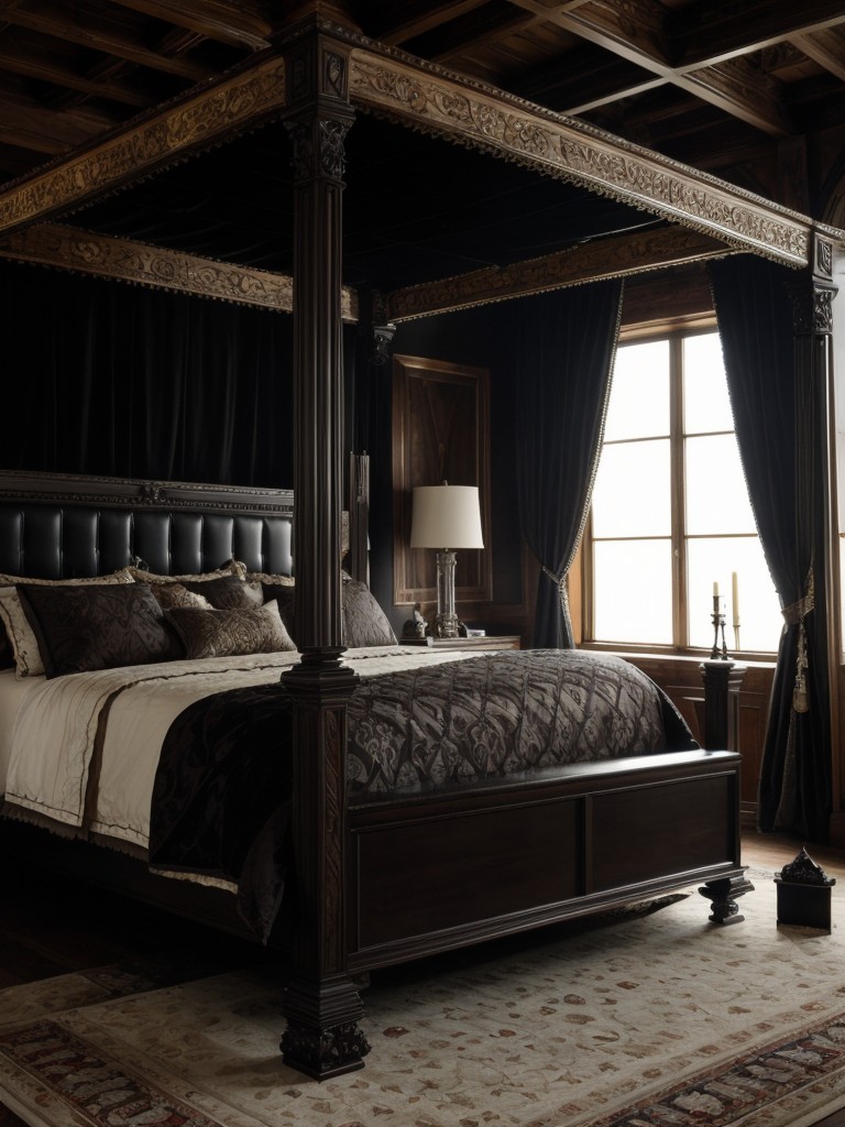 Gothic Bedroom Bliss: Elevate Your Space with a Carved Four-Poster Bed