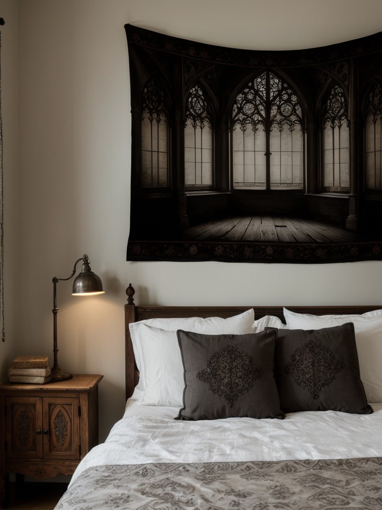 Medieval-inspired tapestries for a gothic apartment retreat