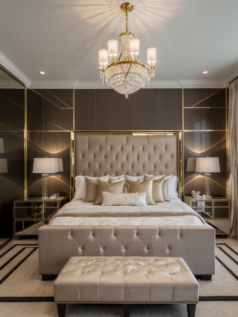 Golden Era Glam: Create a Hollywood-inspired bedroom with tufted bed & crystal chandelier